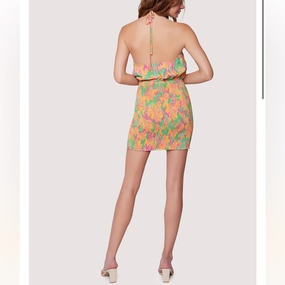 Lost + Wander Eternal Lights Mini Dress Peach Floral Backless Smocking Size L - Picture 4 of 15